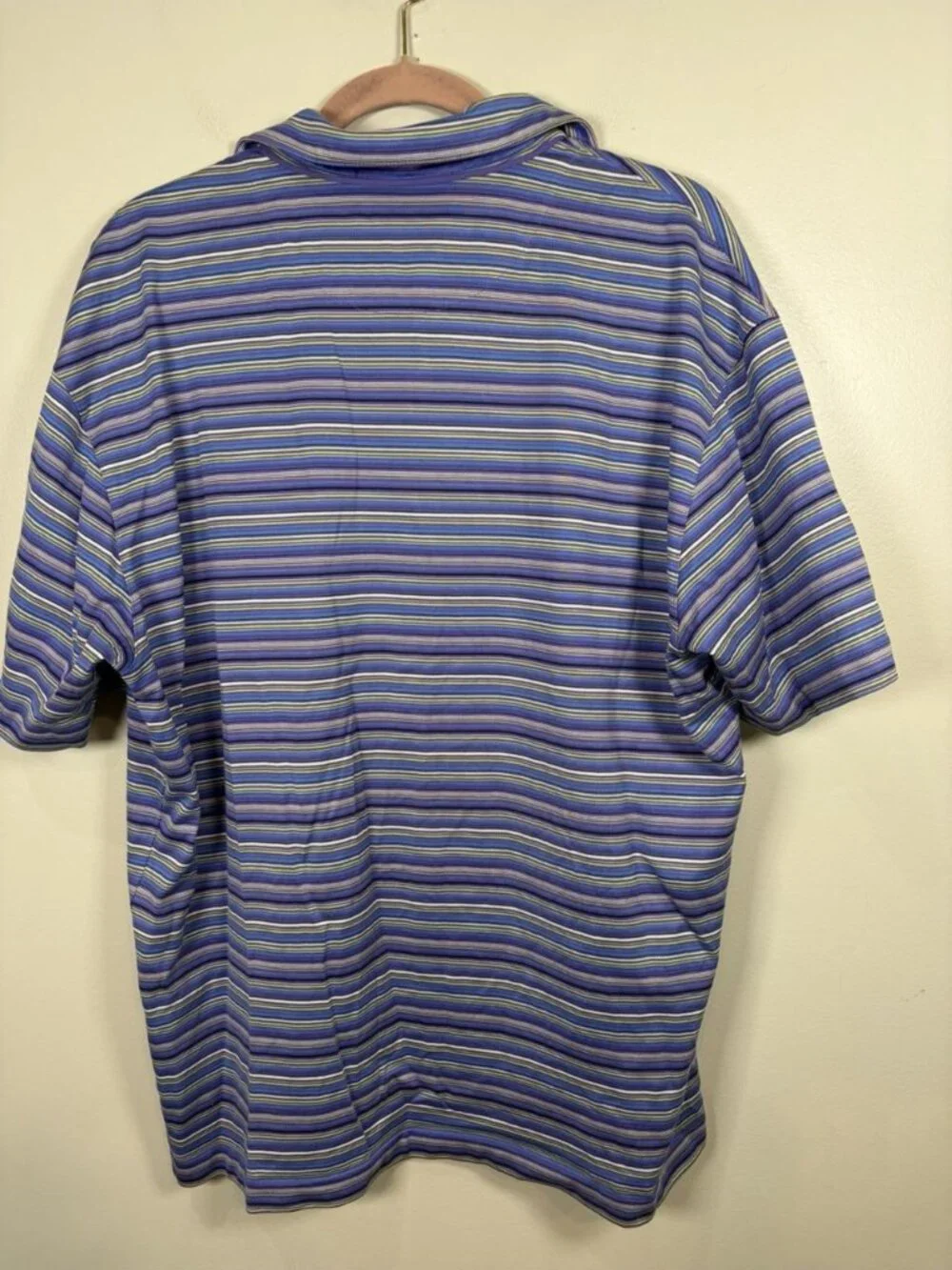 Nike Fit Tiger Woods Striped Short Sleeve Polo Shirt Size XL Blue Purple Logo